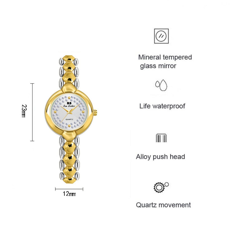 BS Bee Sister FA1691 Orologio da donna con catena di gioielli con orologio di diamanti, Gold, Silver, Golden Silver