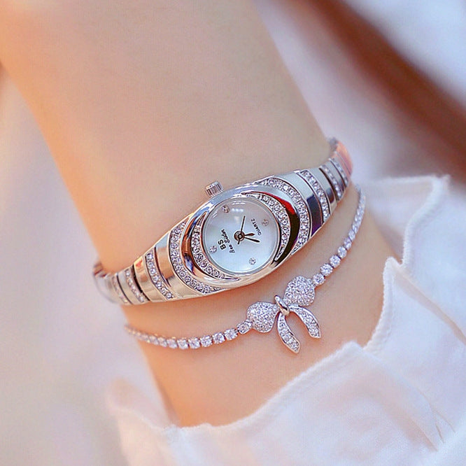 BS Bee Sister FA1540 Orologio da donna ovale a catena piccola con diamanti, Silver, Gold, Rose Gold