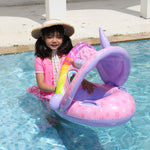 Anello di nuoto animale del fumetto del bambino con la tenda da sole, Swimming Ring With Awning(Green), Swimming Ring With Awning(Purple)