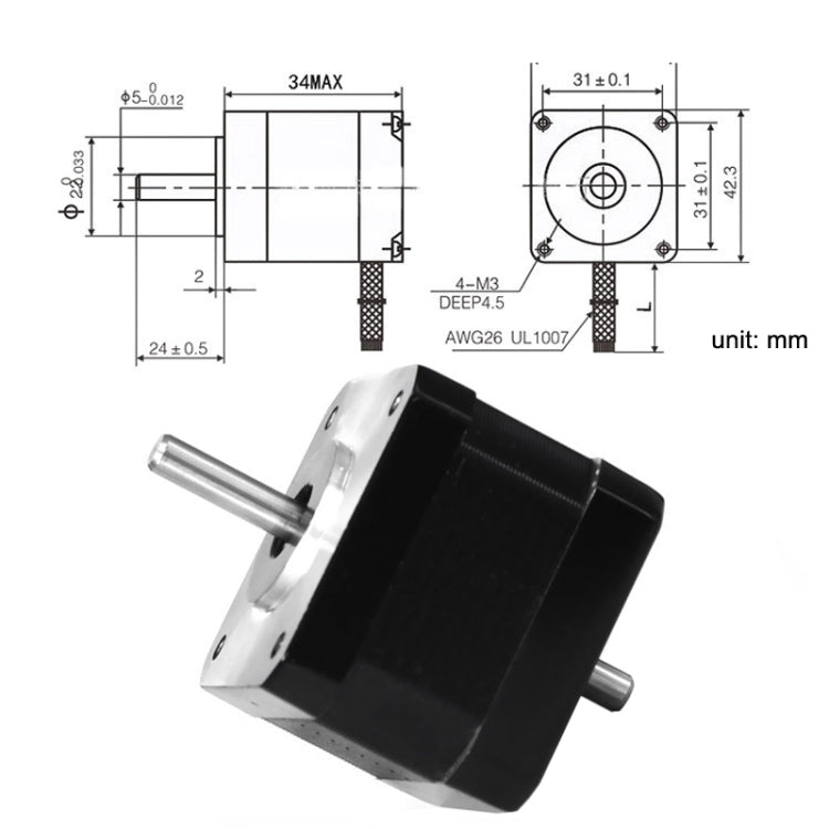 42BYGH34-1304B 1.3A 0.30N Stampante 3D 42-Step Moto Macchina per intagliare l'albero a doppia uscita, 42BYGH34-1304B