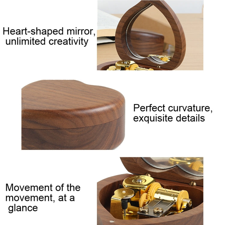 A forma di cuore in legno con ornamenti carillon a specchio, Maple-Gold-plated Movement, Walnut-Red Ancient Copper Movement, Maple-Red Ancient Copper Movement, Walnut-Gold-plated Movement