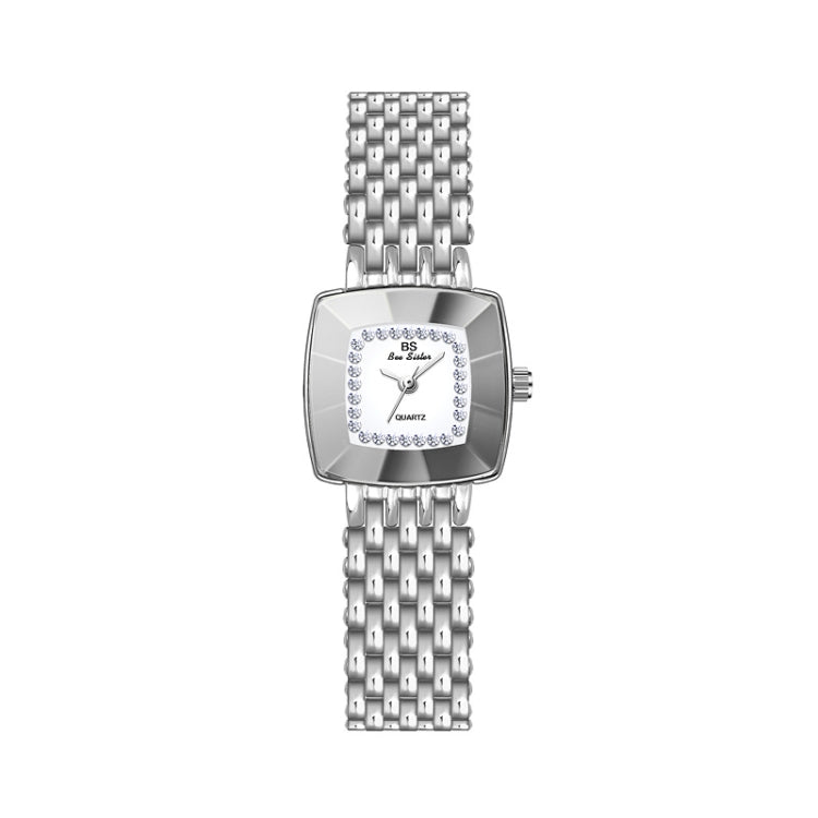 BS Bee Sister FA1197 Orologio semplice da donna con cinturino in acciaio inossidabile con quadrante quadrato, Silver, Gold