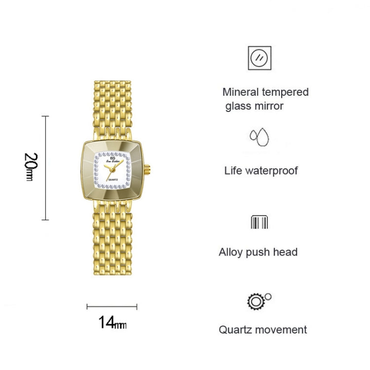 BS Bee Sister FA1197 Orologio semplice da donna con cinturino in acciaio inossidabile con quadrante quadrato, Silver, Gold