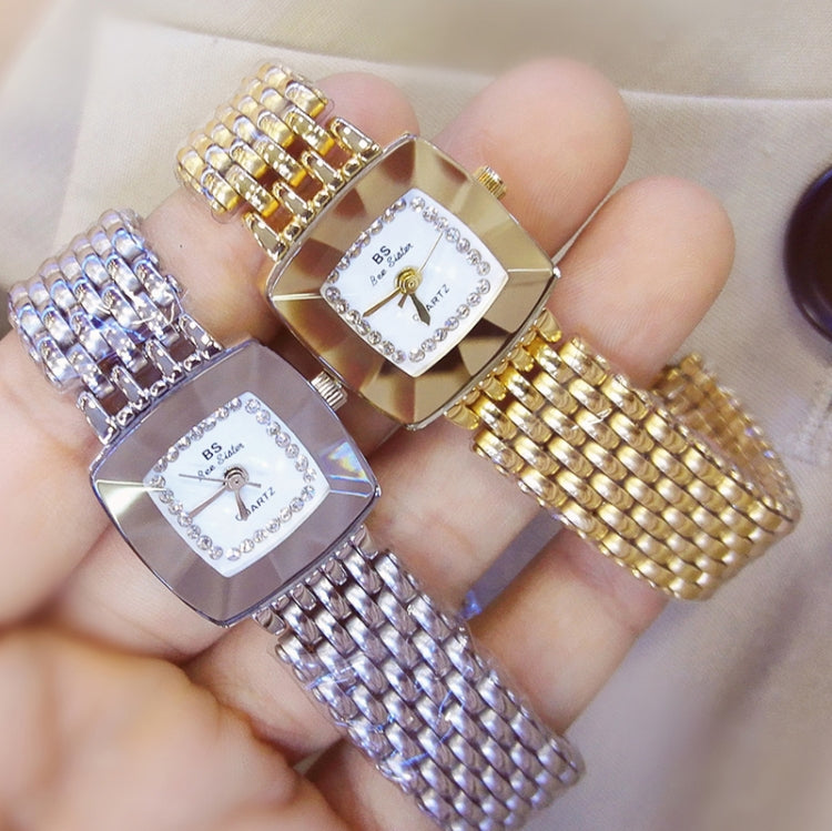 BS Bee Sister FA1197 Orologio semplice da donna con cinturino in acciaio inossidabile con quadrante quadrato, Silver, Gold