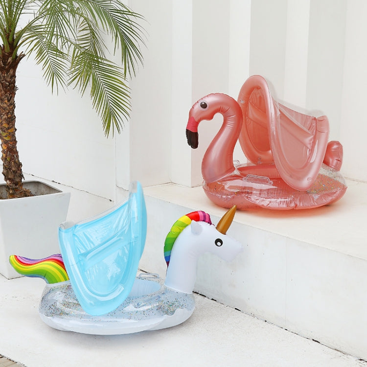 Salvagente gonfiabile per bambini con sedile galleggiante parasole, Swimming Ring With Awning( Unicorn), Swimming Ring With Awning(Flamingo)