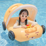 Parasole rimovibile a forma di auto Gonfiabile per piscina Galleggiante Anello per il nuoto Sedile galleggiante per bambini, Swimming Ring With Awning(Pink), Swimming Ring With Awning(Yellow)