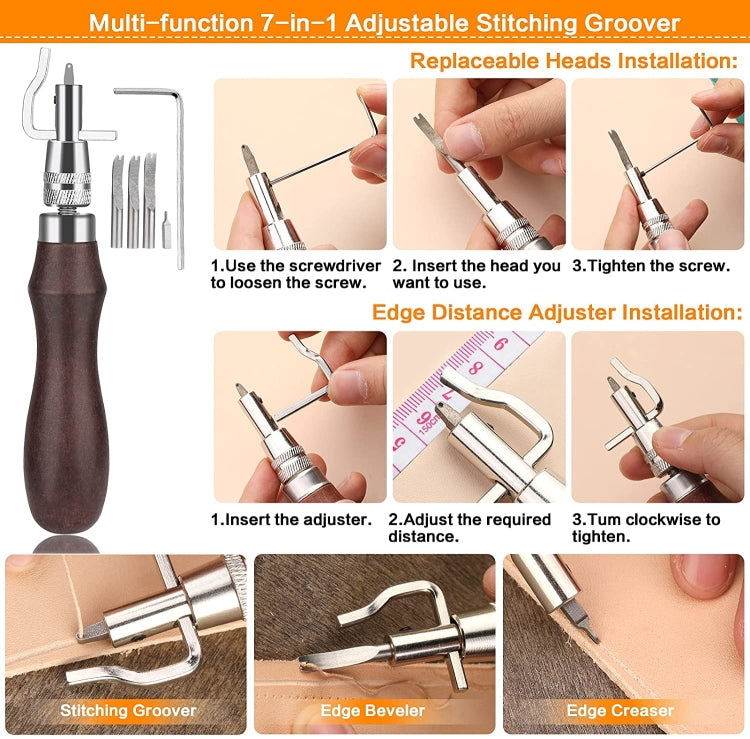 Set di strumenti fai-da-te in pelle fatti a mano Set di strumenti per cucito artigianale, 29 In 1, 48 In 1
