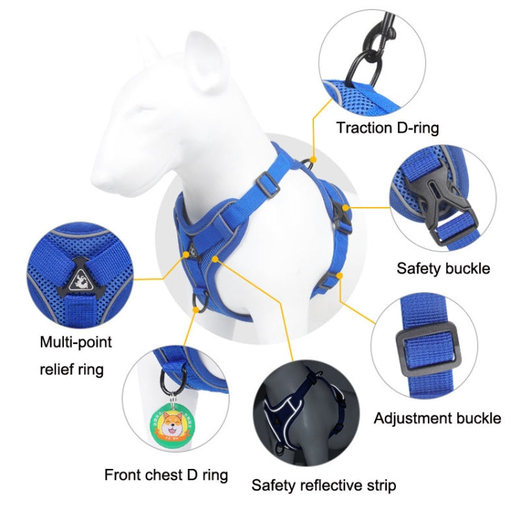 HT-864 Pet Traction Rope Gilet riflettente traspirante per cinturino pettorale per cani, dimensioni:, S, M, L, XL