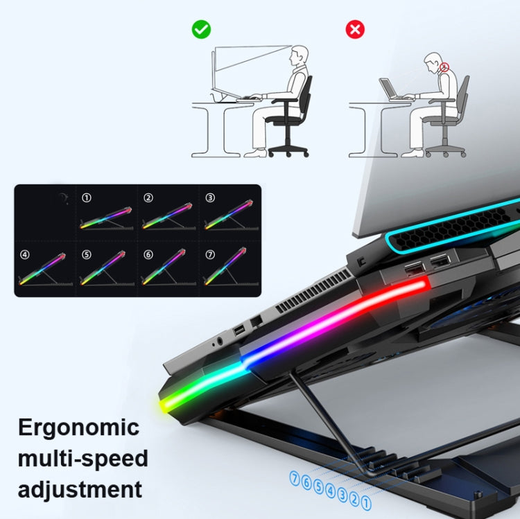 CoolCold Five Fans 2 Porte USB Laptop Cooler Gaming Notebook Cool Stand, Versione:, Touch Symphony Blue, Touch Symphony Red, Dial Adjust Basic Blue