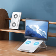 D33 Staffa di raffreddamento per laptop a 2 ventole Staffa per tablet sollevabile portatile pieghevole, White, Black