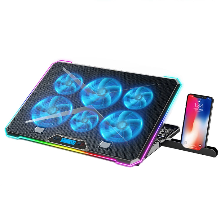 ICE COOREL K15 6-Fans Supporto per laptop con schermo LCD regolabile Radiatore con luce RGB per atmosfera, K15 6-Fans