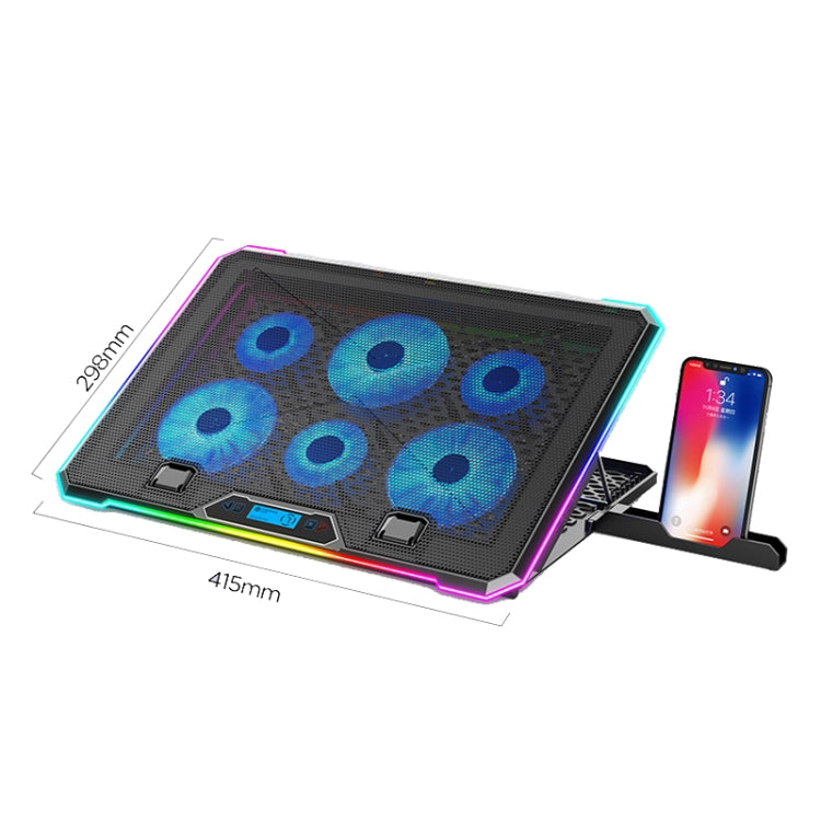 ICE COOREL K15 6-Fans Supporto per laptop con schermo LCD regolabile Radiatore con luce RGB per atmosfera, K15 6-Fans