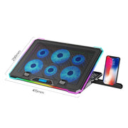 ICE COOREL K15 6-Fans Supporto per laptop con schermo LCD regolabile Radiatore con luce RGB per atmosfera, K15 6-Fans