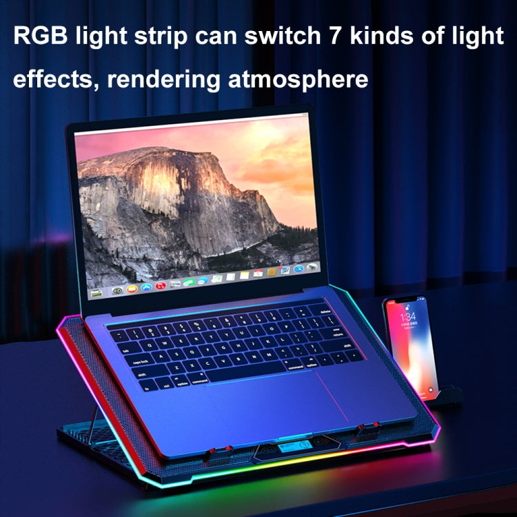 ICE COOREL K15 6-Fans Supporto per laptop con schermo LCD regolabile Radiatore con luce RGB per atmosfera, K15 6-Fans