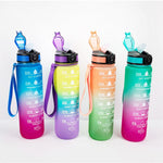 1000ml Gradient Space Cup Sport Bottle Bounce Lid Straw Cup, Orange -green Gradient, Blue and Red Gradient, Green and Red Gradient, Yellow Purple Gradient, Black, Blue, Green