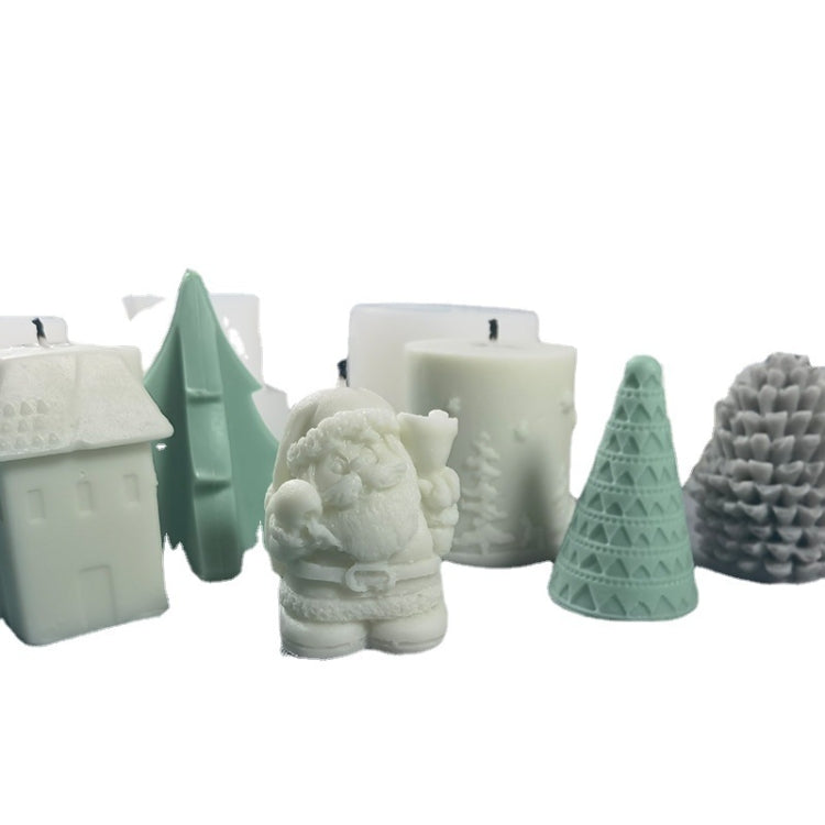 Stampo in silicone per gesso aromaterapico per candele natalizie fai-da-te, forma:, Santa, Simple Christmas Tree, Triangular Christmas Tree, Christmas Gift, Single Stereo, Snow House 3, Single Christmas Cylinder, Origami Christmas Tree                 ...
