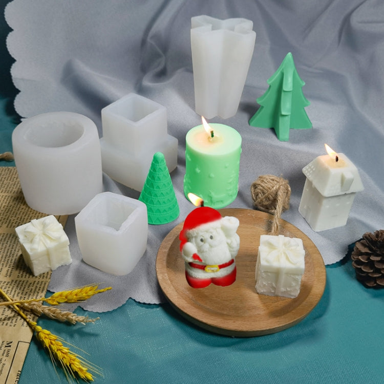 Stampo in silicone per gesso aromaterapico per candele natalizie fai-da-te, forma:, Santa, Simple Christmas Tree, Triangular Christmas Tree, Christmas Gift, Single Stereo, Snow House 3, Single Christmas Cylinder, Origami Christmas Tree                 ...