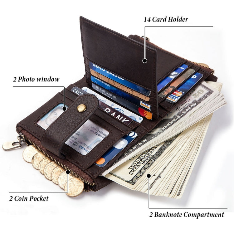 BP804 Portafoglio antifurto RFID Portamonete multifunzionale con cerniera retrò per il tempo libero, BP804 Red, BP804 Khaki, BP804 Blue, BP804 Black, BP804 Brown