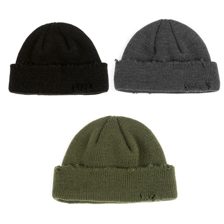 Cappello lavorato a maglia da mendicante strappato Cappello di lana autunno e inverno punk, Green, Black, Grey