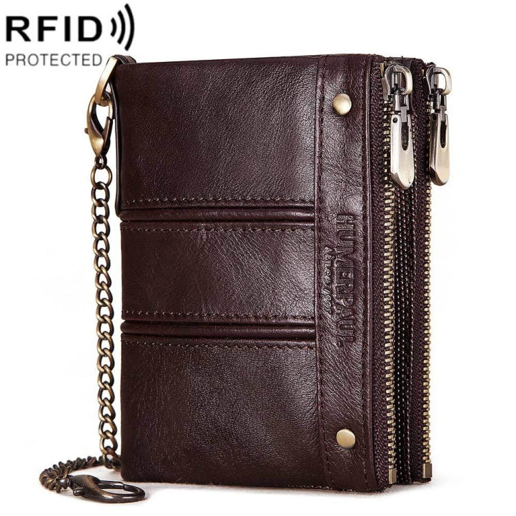 HUMERPAULBP926 RFID Anti-Magnetic Portafoglio Uomo Doppia Cerniera Portamonete, BP926 Khaki, BP926 Brown