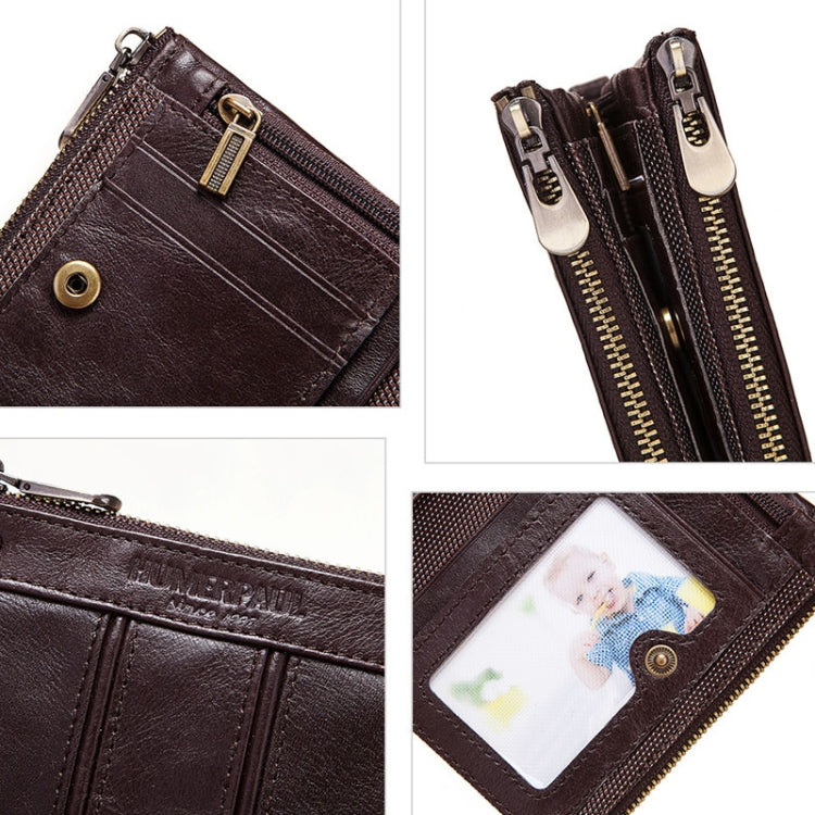 HUMERPAULBP926 RFID Anti-Magnetic Portafoglio Uomo Doppia Cerniera Portamonete, BP926 Khaki, BP926 Brown