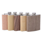 Fiaschetta per anca in pelle di legno da 6 once Flacone per alcol da vino whisky in acciaio inossidabile, Style 1, Style 2, Style 3, Style 4, Style 5