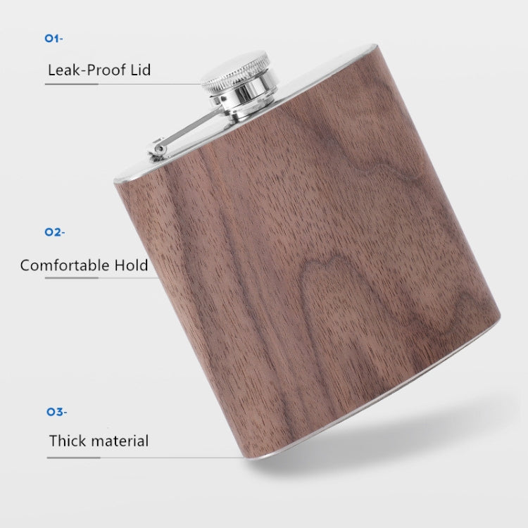 Fiaschetta per anca in pelle di legno da 6 once Flacone per alcol da vino whisky in acciaio inossidabile, Style 1, Style 2, Style 3, Style 4, Style 5