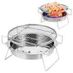 RG_011 Griglia per barbecue pieghevole rotonda in acciaio inossidabile per esterni, dimensioni:, 22 x 14cm, 30 x 19.5cm