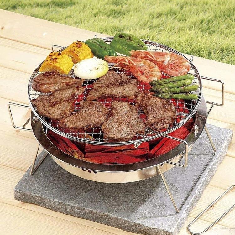 RG_011 Griglia per barbecue pieghevole rotonda in acciaio inossidabile per esterni, dimensioni:, 22 x 14cm, 30 x 19.5cm