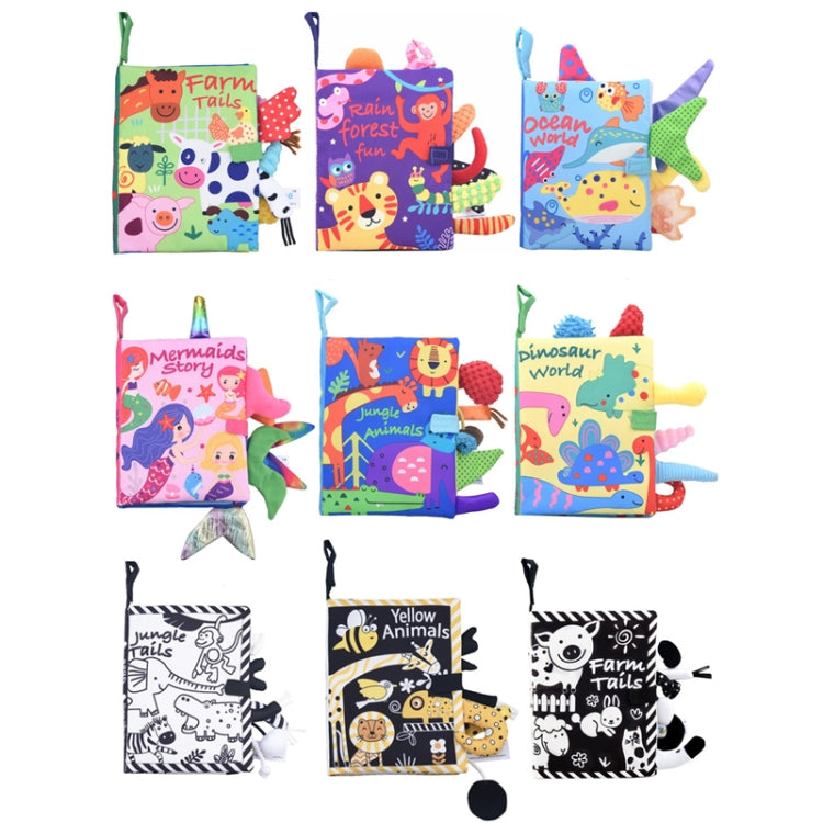 Tail Cloth Book Baby Enlightenment 3D Early Education Libro di stoffa, Ocean, Jungle, Dinosaur, Tropical Rain Forest, Mermaid, Farm, Black and Yellow Ainmal, Black and White Jungle, Black and White Farm