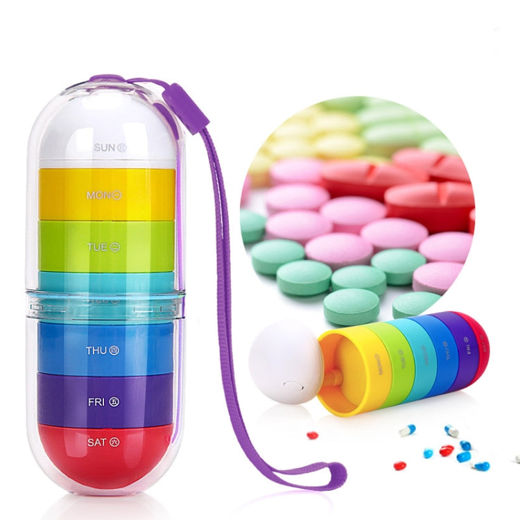 Portapillole da viaggio in plastica indipendente cilindrico portatile a 7 scomparti, Cylindrical Pill Box
