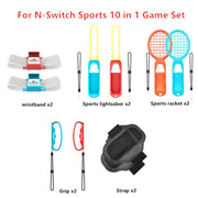 IPLAY HBS-447 Impugnatura 10 in 1 + cinturino da polso + cinturino + spada laser + set sport con racchetta per Nintendo Switch, IPLAY 10 In 1