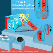 IPLAY HBS-447 Impugnatura 10 in 1 + cinturino da polso + cinturino + spada laser + set sport con racchetta per Nintendo Switch, IPLAY 10 In 1