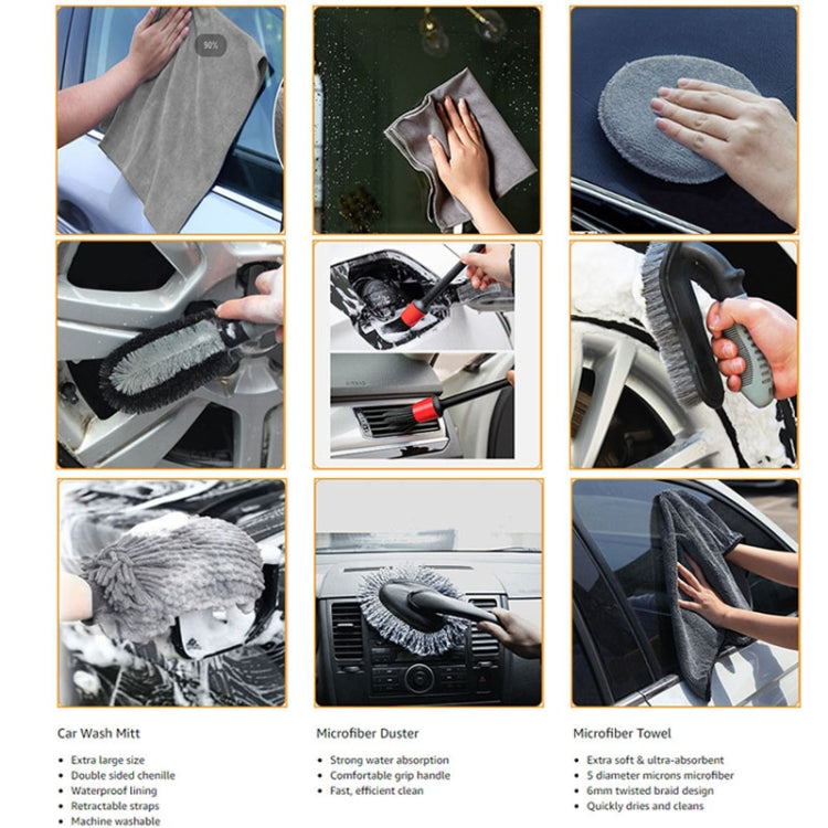 Guanti impermeabili per auto Spazzola per la pulizia delle fessure degli pneumatici Set per autolavaggio, 9pcs / set Car Wash Set