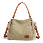 T-1983 Borsa a tracolla in tela di grande capacità da donna, Khaki, Black, Grey, Brown, Purple Coffee