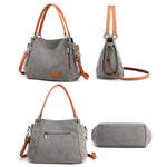 T-1983 Borsa a tracolla in tela di grande capacità da donna, Khaki, Black, Grey, Brown, Purple Coffee