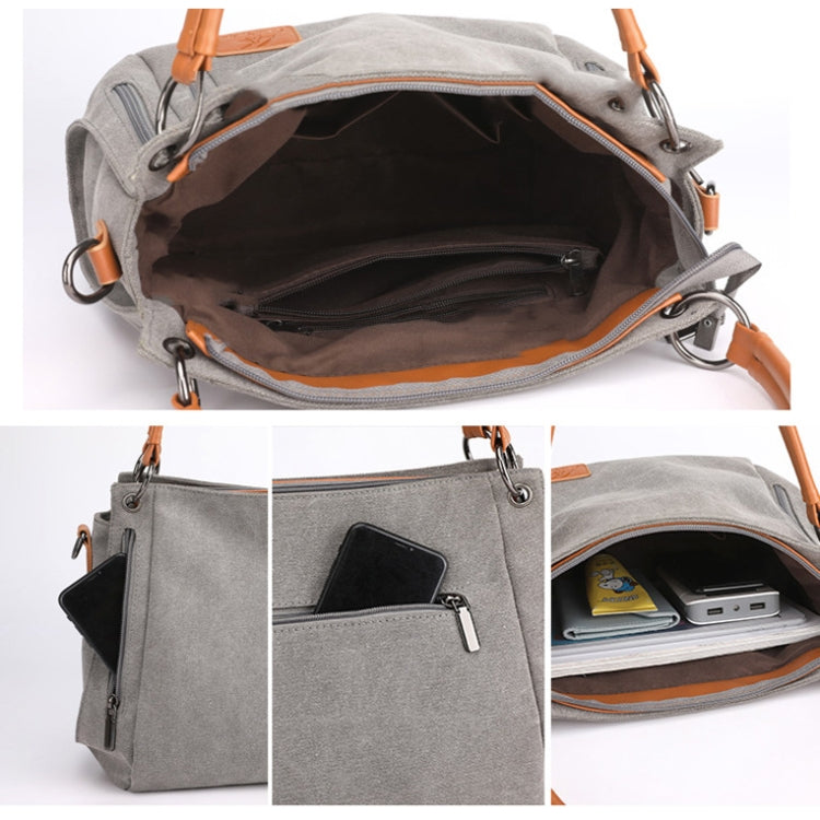 T-1983 Borsa a tracolla in tela di grande capacità da donna, Khaki, Black, Grey, Brown, Purple Coffee