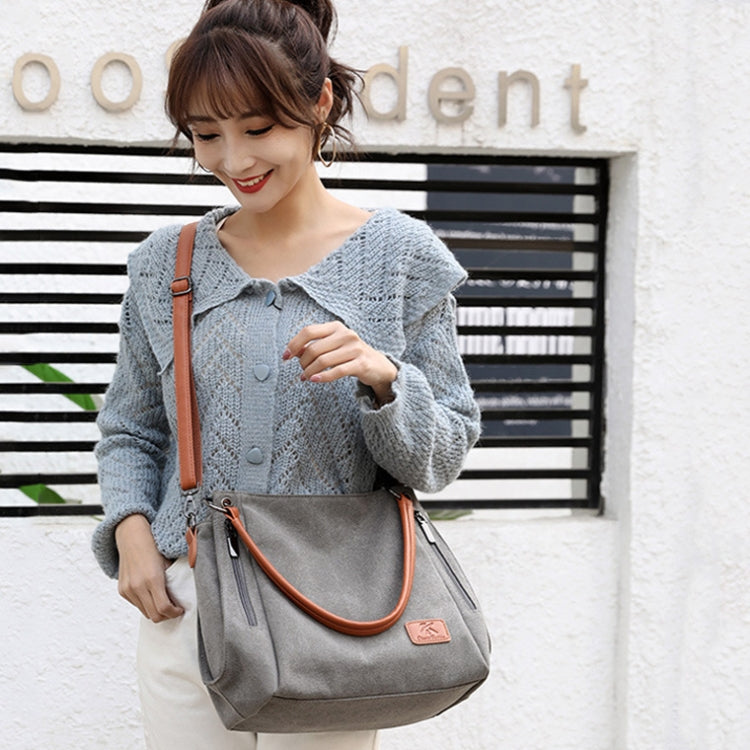 T-1983 Borsa a tracolla in tela di grande capacità da donna, Khaki, Black, Grey, Brown, Purple Coffee