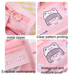 Borsa per matite per cartoni animati Borsa per cancelleria per scuola elementare di grande capacità con manico, Light Pink, Deep Pink, Astronaut
