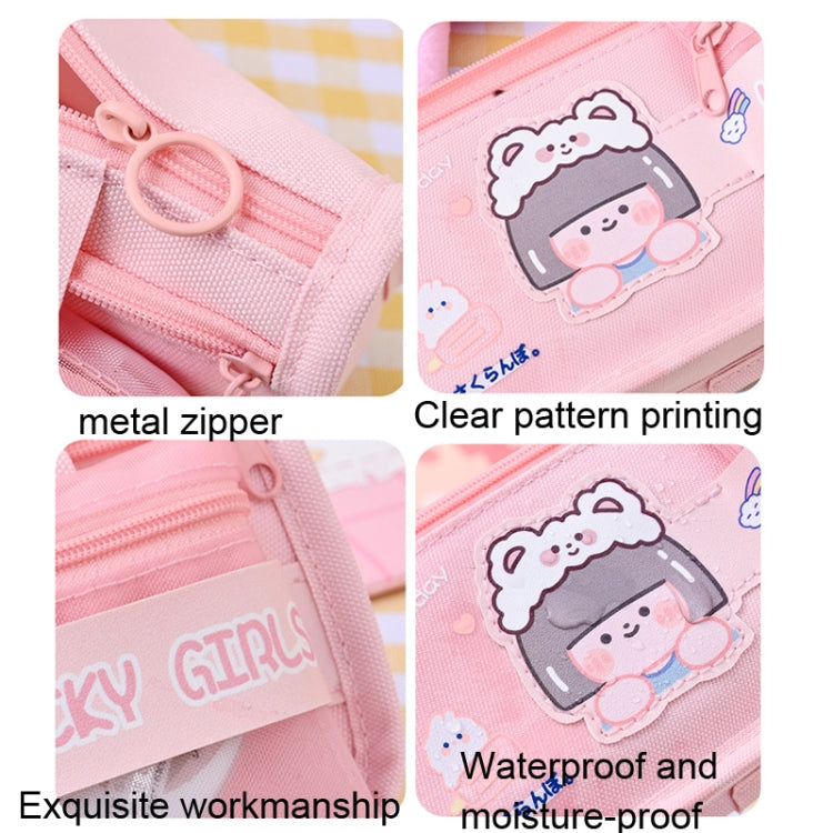 Borsa per matite per cartoni animati Borsa per cancelleria per scuola elementare di grande capacità con manico, Light Pink, Deep Pink, Astronaut