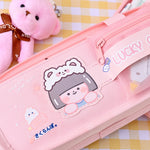 Borsa per matite per cartoni animati Borsa per cancelleria per scuola elementare di grande capacità con manico, Light Pink, Deep Pink, Astronaut