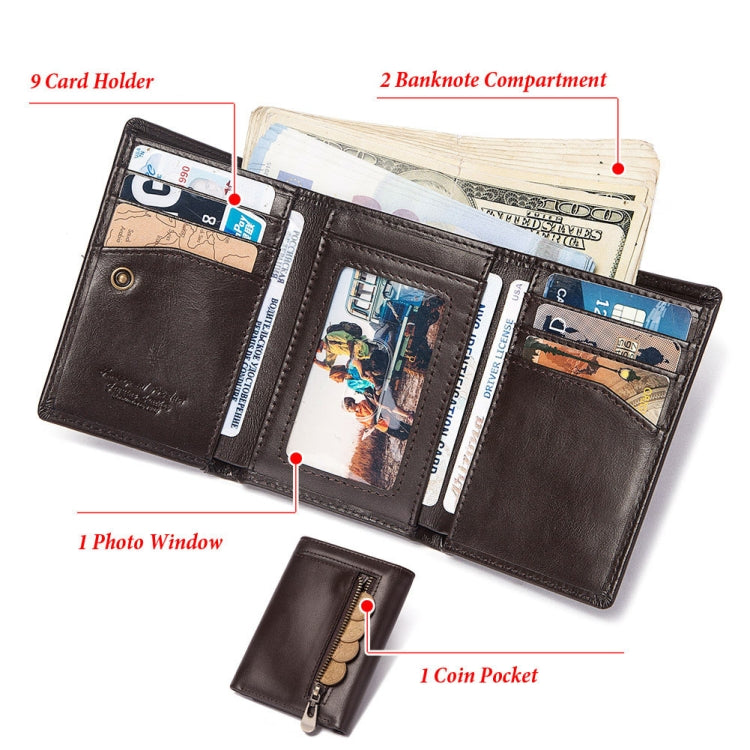 HUMERPAUL BP992 RFID Anti-Magnetic Multi-Card Position Zipper Portamonete Portafoglio da uomo in pelle, BP992 Black, BP992 Dark Brown, BP992 Brown