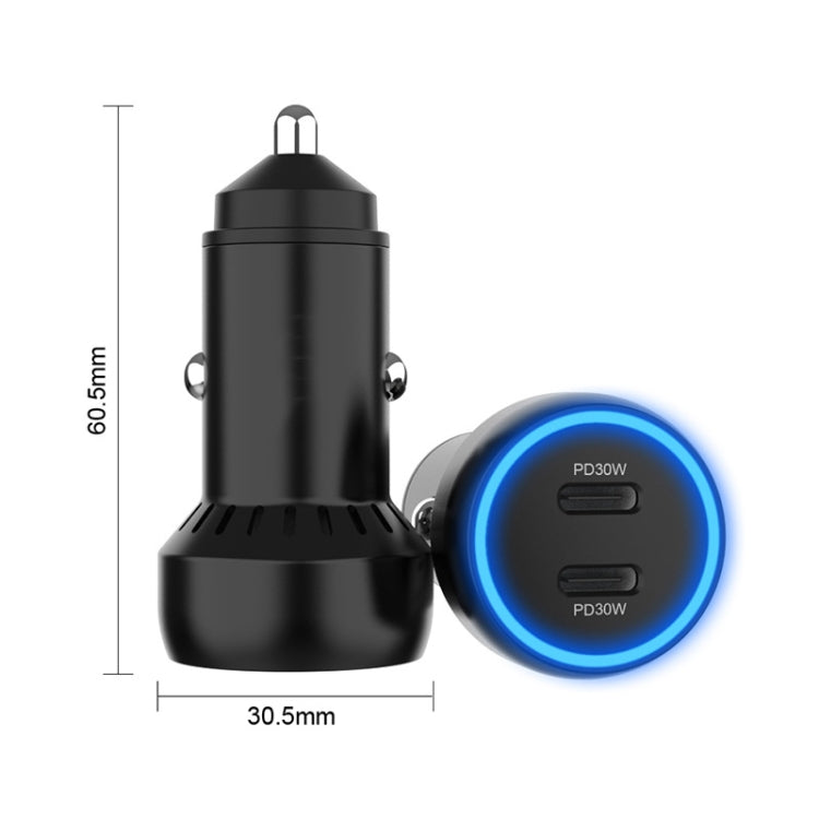 Caricabatteria per auto a doppia interfaccia in lega di alluminio IBD352, specifiche:, PD30W+PD30W, Double QC3.0 36W, QC3.0 18W+PD 3.0 20W, Qc3.0 18W+PD 3.0 30W, QC3.0 30W+PD 3.0 30W