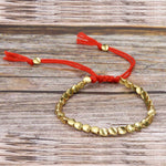 2 PCS gioielli braccialetto di perline di rame irregolare tessuto a mano, Matte, Light, Light Red Rope