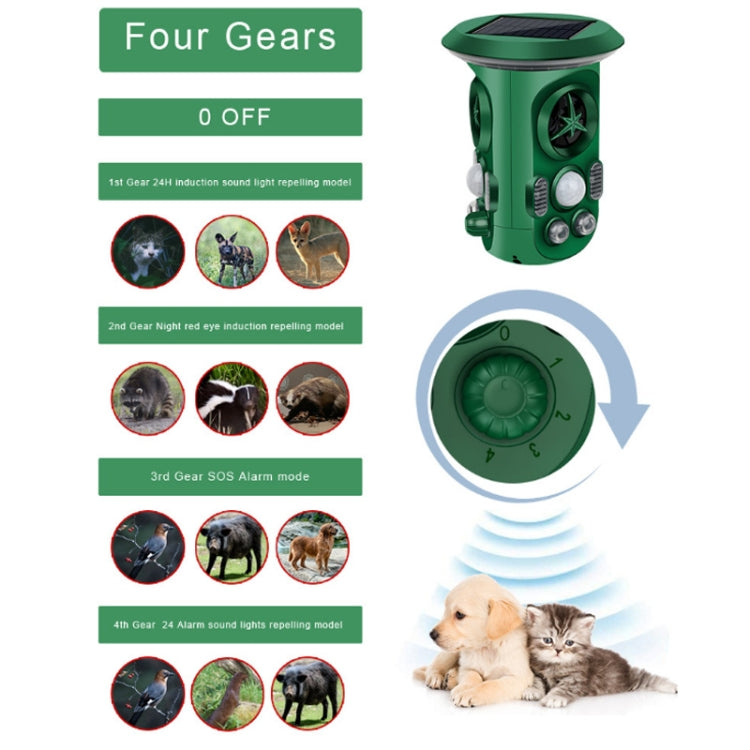 RC-543 Solar Energy Repeller per uccelli a ultrasuoni omnidirezionale a 360 gradi Repeller per animali, RC-543 Dark Green