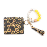 Portafoglio con bracciale in perline di silicone con nappa in PU con portachiavi, Sunflower, Yellow Leopard Print, Gray Blue, Black, 5 Mint Green, Light Purple, Pink, Khaki, 9 Mint Green, Cherry Blossom Pink, Marble
