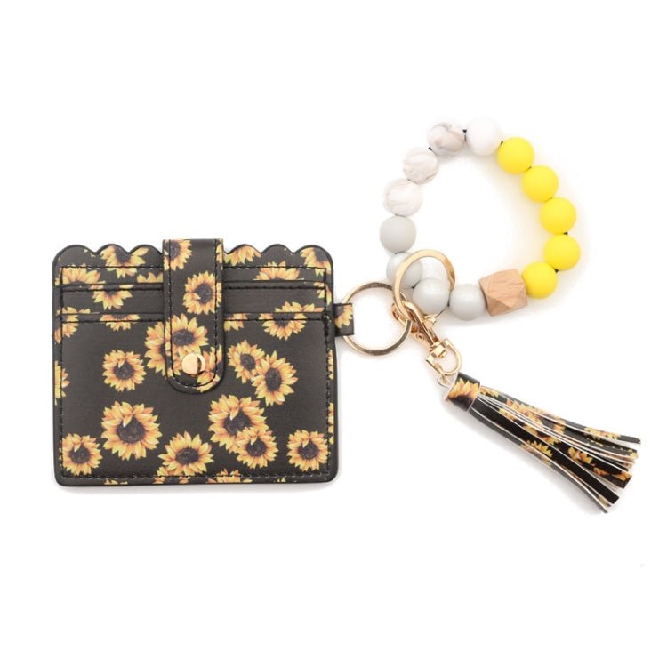 Portafoglio con bracciale in perline di silicone con nappa in PU con portachiavi, Sunflower, Yellow Leopard Print, Gray Blue, Black, 5 Mint Green, Light Purple, Pink, Khaki, 9 Mint Green, Cherry Blossom Pink, Marble