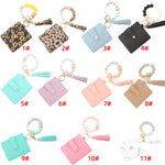 Portafoglio con bracciale in perline di silicone con nappa in PU con portachiavi, Sunflower, Yellow Leopard Print, Gray Blue, Black, 5 Mint Green, Light Purple, Pink, Khaki, 9 Mint Green, Cherry Blossom Pink, Marble