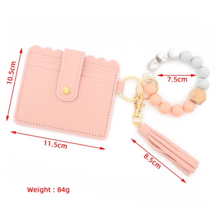 Portafoglio con bracciale in perline di silicone con nappa in PU con portachiavi, Sunflower, Yellow Leopard Print, Gray Blue, Black, 5 Mint Green, Light Purple, Pink, Khaki, 9 Mint Green, Cherry Blossom Pink, Marble