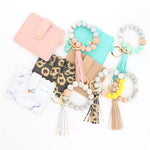 Portafoglio con bracciale in perline di silicone con nappa in PU con portachiavi, Sunflower, Yellow Leopard Print, Gray Blue, Black, 5 Mint Green, Light Purple, Pink, Khaki, 9 Mint Green, Cherry Blossom Pink, Marble